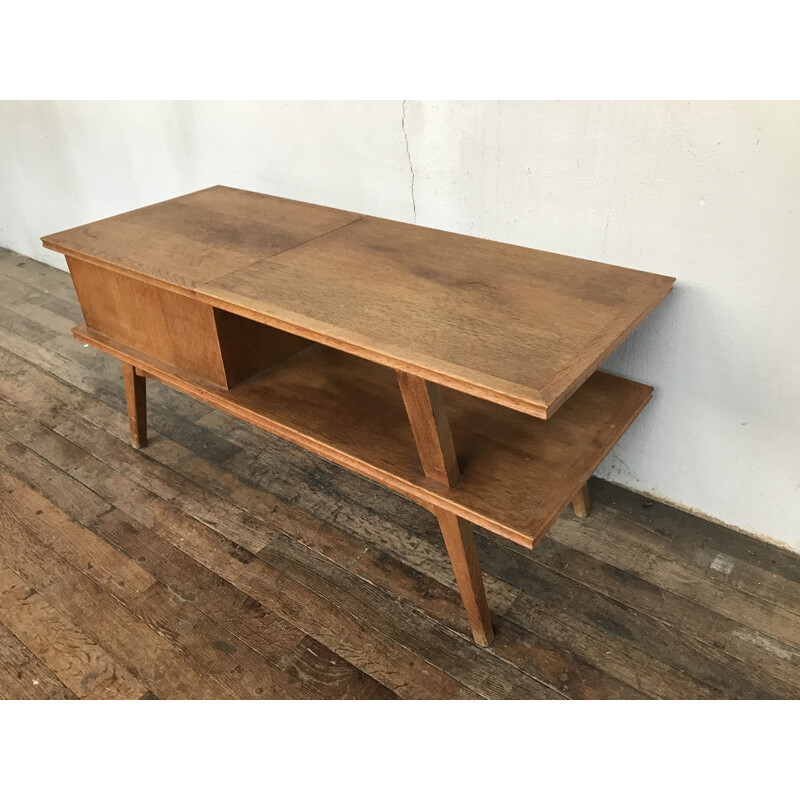 Vintage tv stand in light oak with compass feet 1950-1960