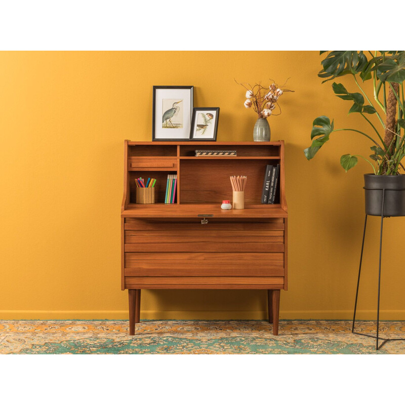 Vintage secretary desk in teak with folding work surface 1950s