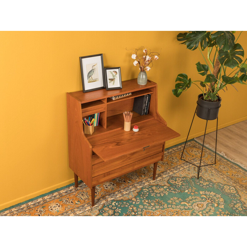 Vintage secretary desk in teak with folding work surface 1950s