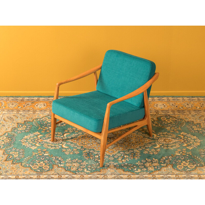 Vintage blue petrol armchair in cherywood 1950s