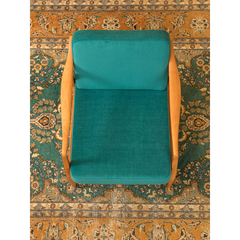 Vintage blue petrol armchair in cherywood 1950s