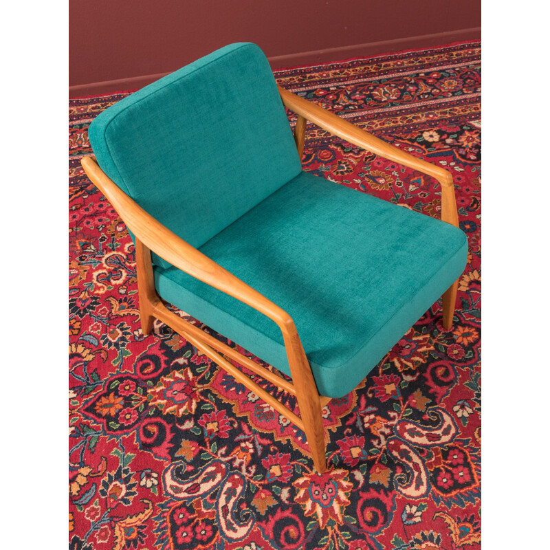 Vintage blue petrol armchair from the 1950s