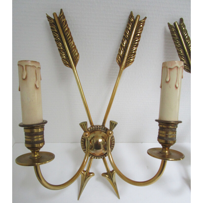 Pair of vintage sconces with bronze arrows decoration by Lucien Gau