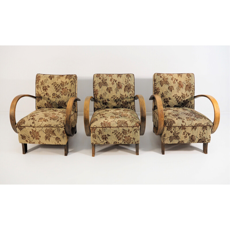 Set of 3 Art Deco vintage armchairs by Jindřicha Halabala