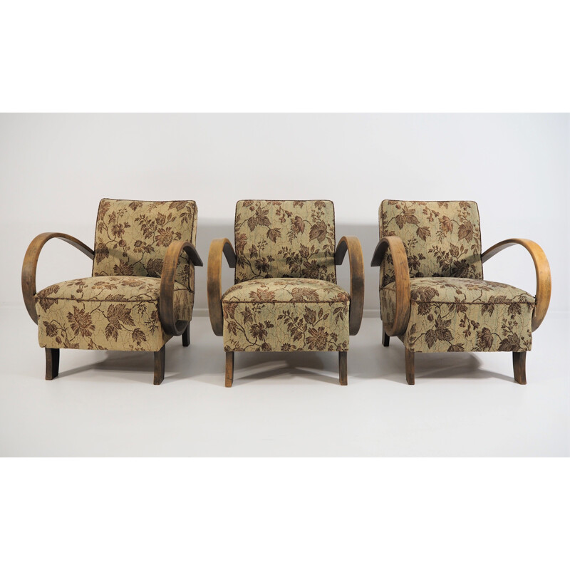 Set of 3 Art Deco vintage armchairs by Jindřicha Halabala