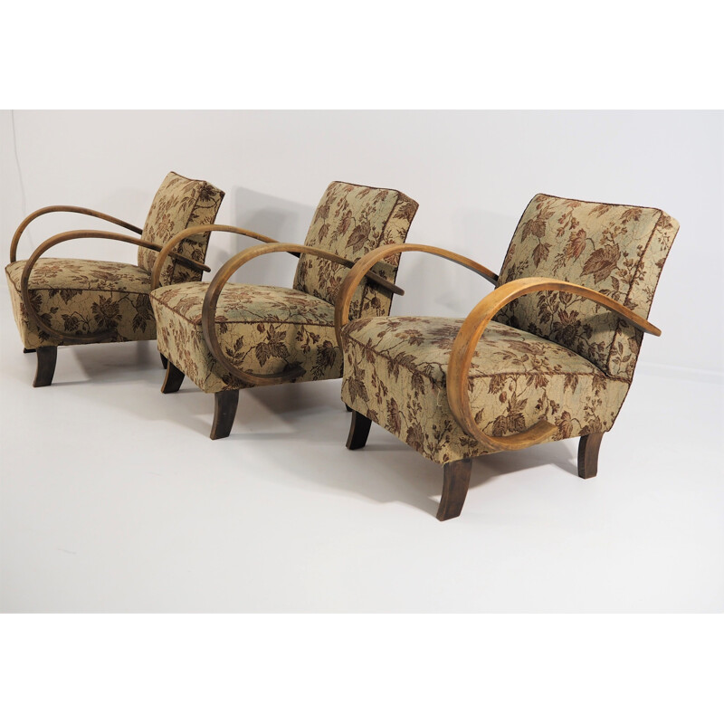 Set of 3 Art Deco vintage armchairs by Jindřicha Halabala