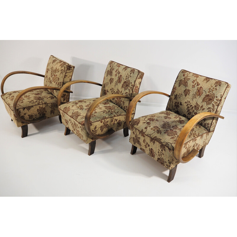 Set of 3 Art Deco vintage armchairs by Jindřicha Halabala