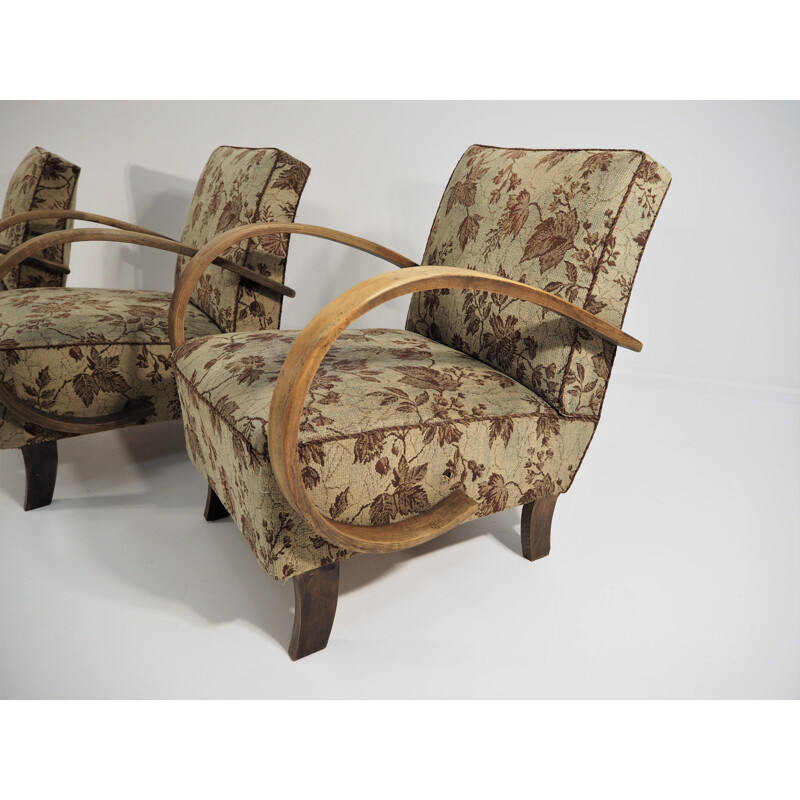 Set of 3 Art Deco vintage armchairs by Jindřicha Halabala