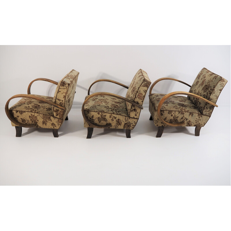 Set of 3 Art Deco vintage armchairs by Jindřicha Halabala