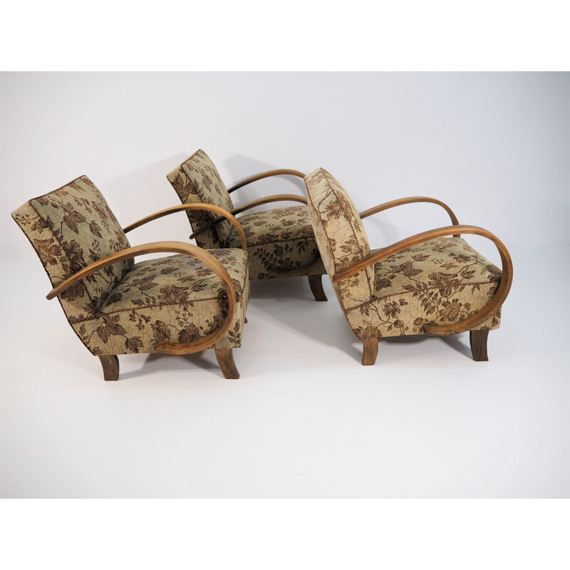 Set of 3 Art Deco vintage armchairs by Jindřicha Halabala