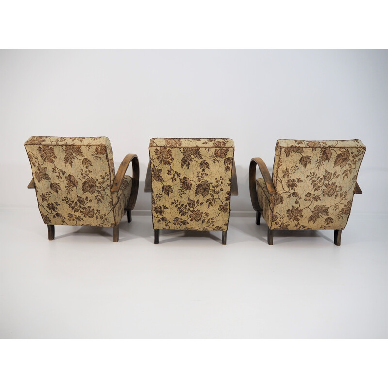 Set of 3 Art Deco vintage armchairs by Jindřicha Halabala