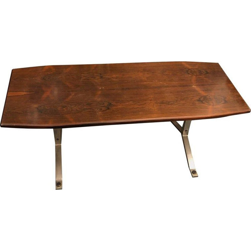 Table basse vintage en palissandre et acier, Italie 1970