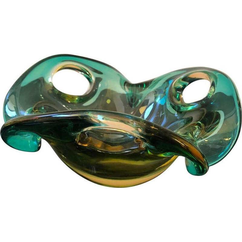 Vintage Murano glass centerpiece in green and brown, 1970