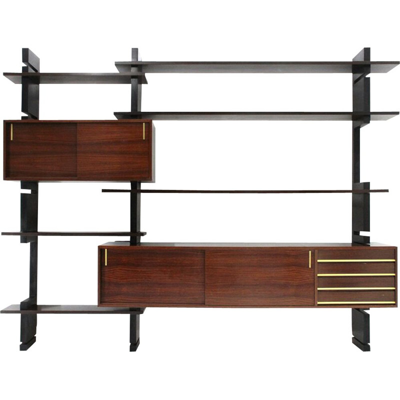 Vintage black uprights "Exstenso" wall unit by Amma, 1960s