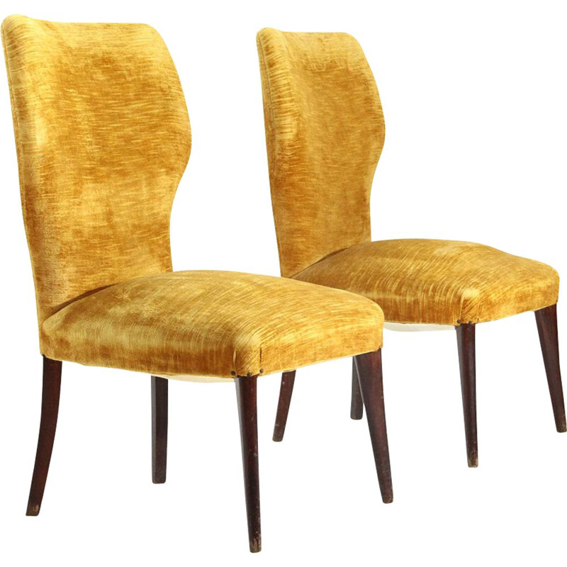 Pair of vintage italian ocher velvet bedroom chair, 1950s