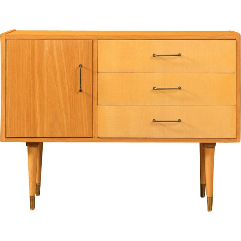 Vintage chest of drawers in ash veneer with 3 drawers 1950s