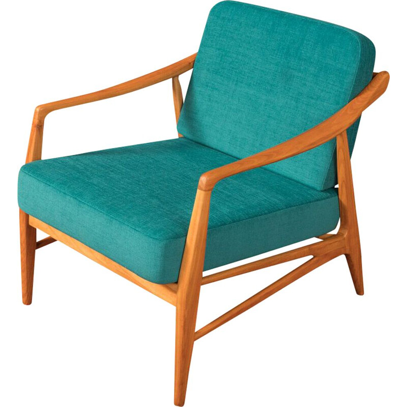 Vintage blue petrol armchair from the 1950s
