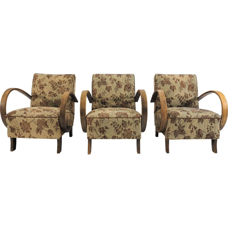 Set of 3 Art Deco vintage armchairs by Jindřicha Halabala