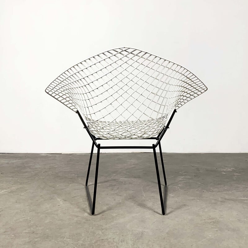 Vintage Black & White Diamond Chair by Harry Bertoia for Knoll