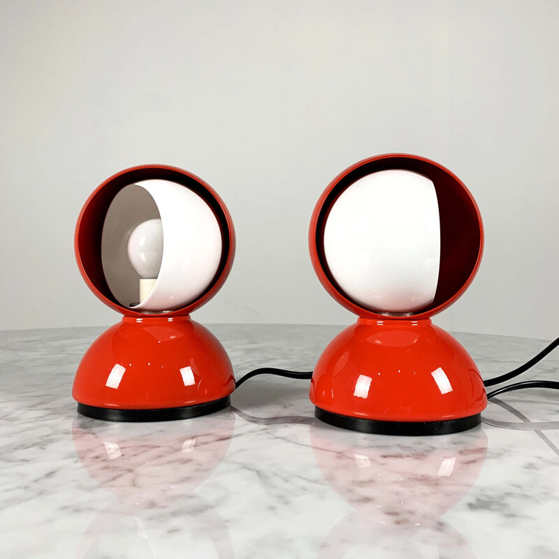 Vintage Red Eclisse Table Lamps by Vico Magistretti for Artemide, 1960