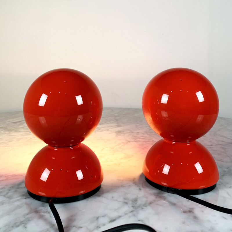 Vintage Red Eclisse Table Lamps by Vico Magistretti for Artemide, 1960