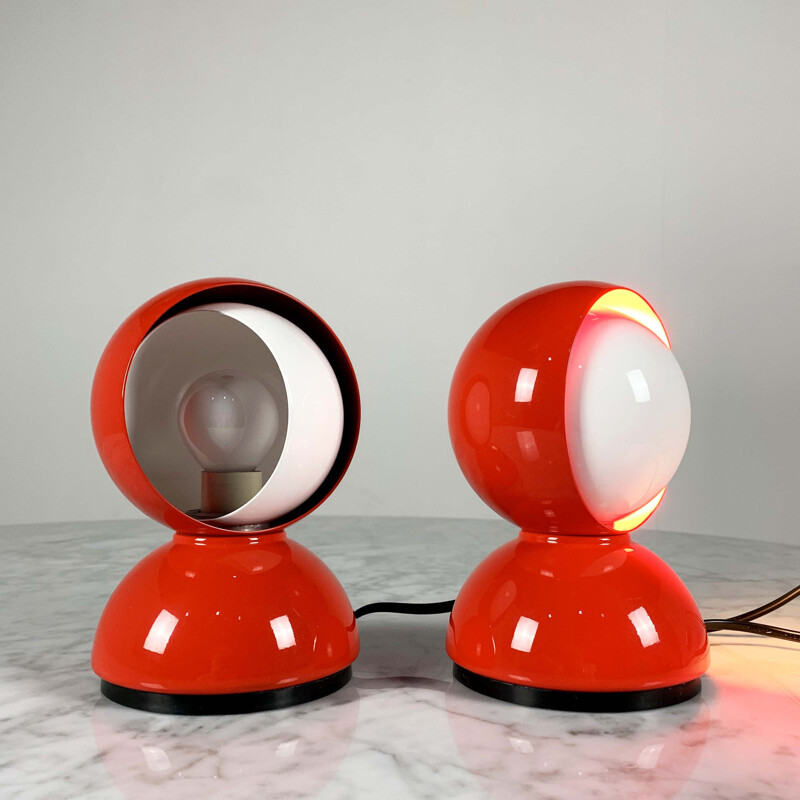 Vintage Red Eclisse Table Lamps by Vico Magistretti for Artemide, 1960