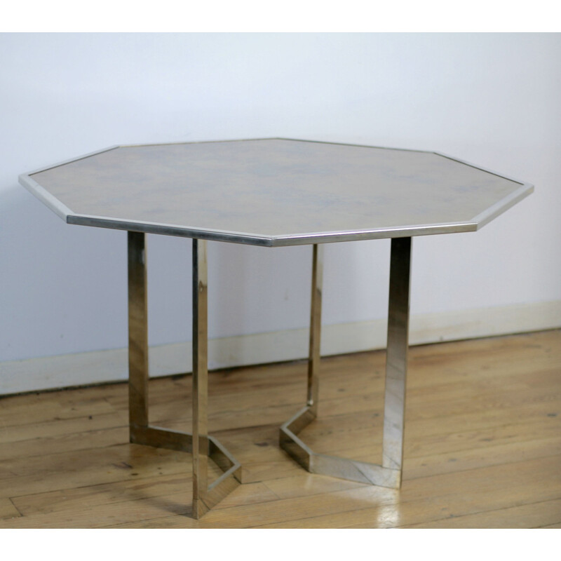Vintage-Tisch aus verchromtem Stahl und Glasplatte 1970