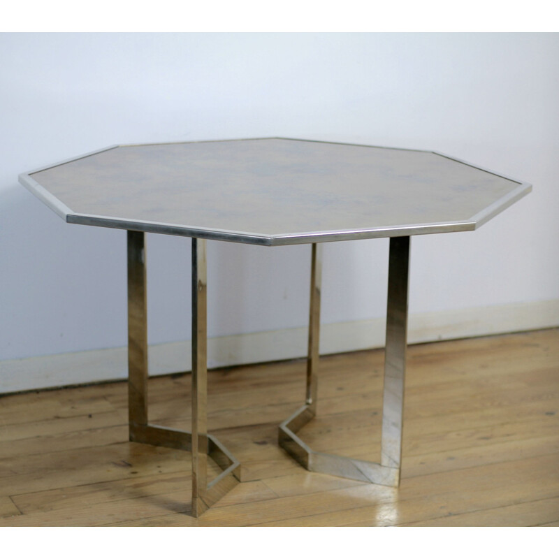 Vintage chromed steel table with  glass top 1970