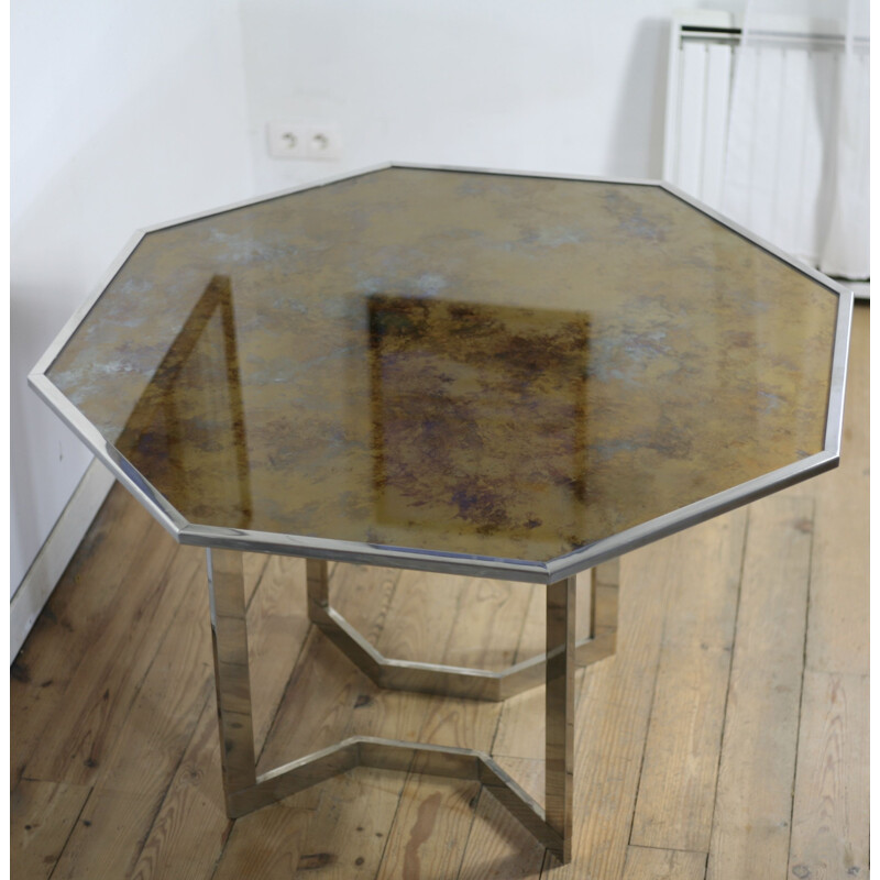 Mesa vintage de acero cromado y cristal de 1970