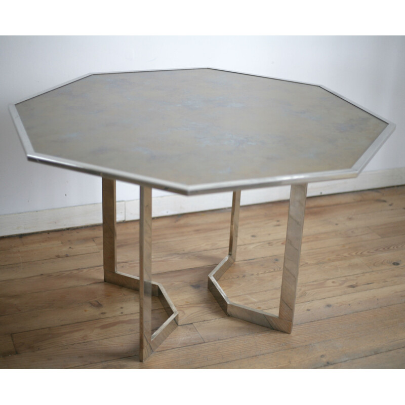 Vintage-Tisch aus verchromtem Stahl und Glasplatte 1970