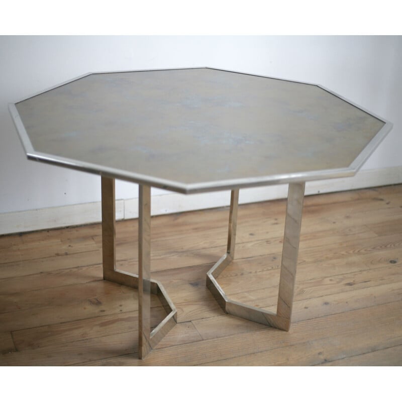 Vintage chromed steel table with  glass top 1970