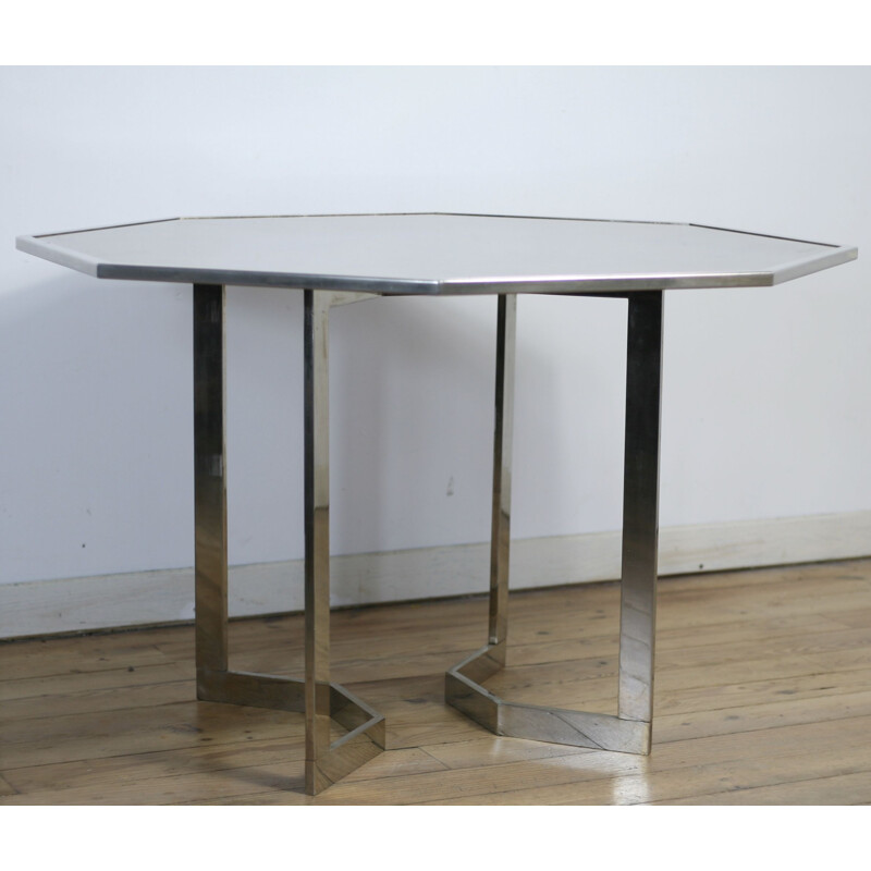 Vintage chromed steel table with  glass top 1970