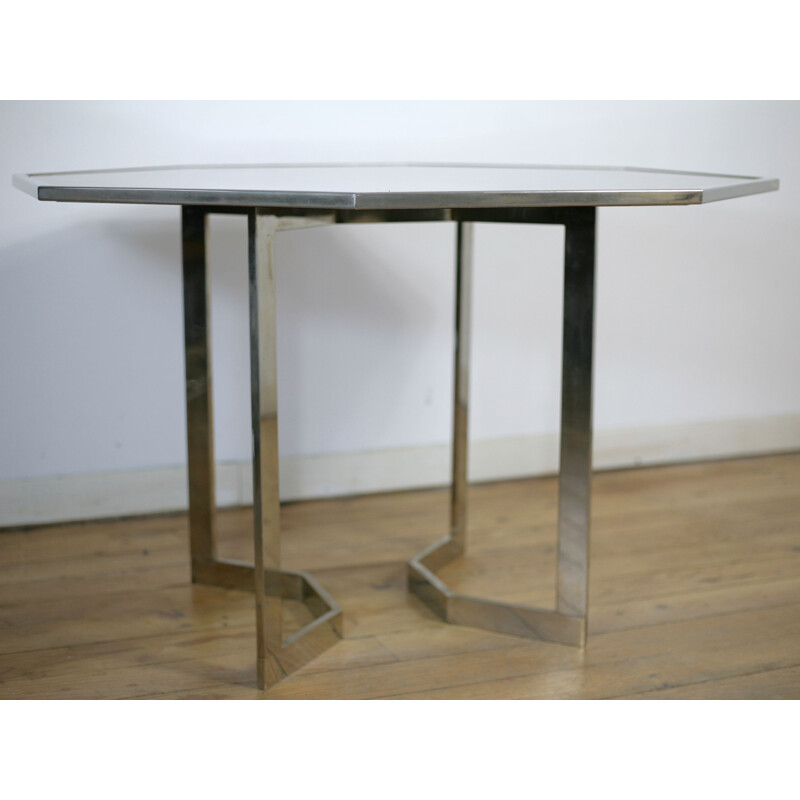 Vintage chromed steel table with  glass top 1970