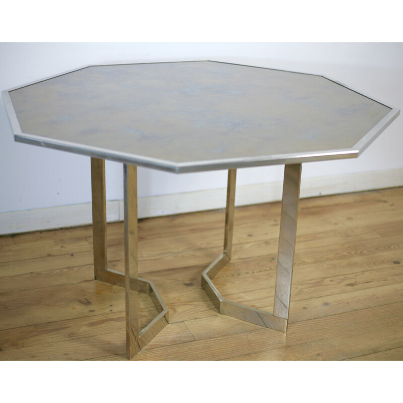 Vintage chromed steel table with  glass top 1970