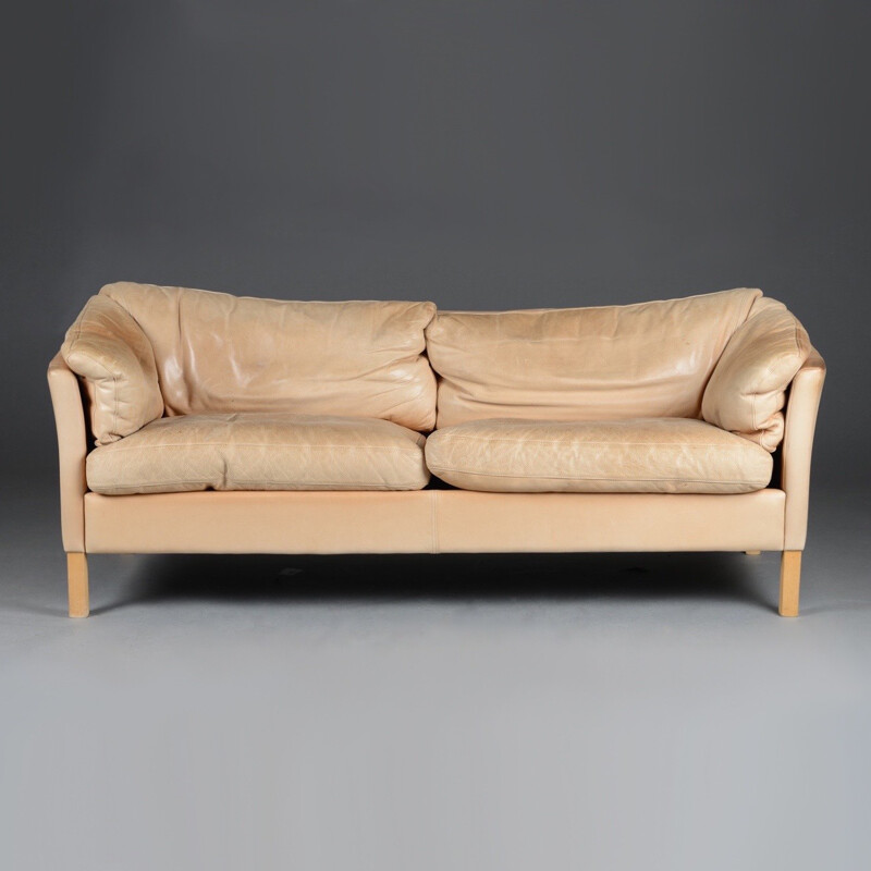 Scandinavian 2 seater leather sofa, Mogens HANSEN -  1980s