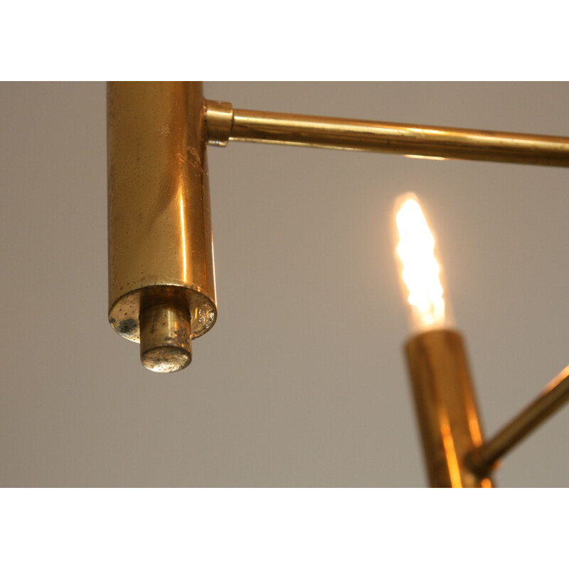 Vintage Minimalist brass 6-arm chandelier, 1950s