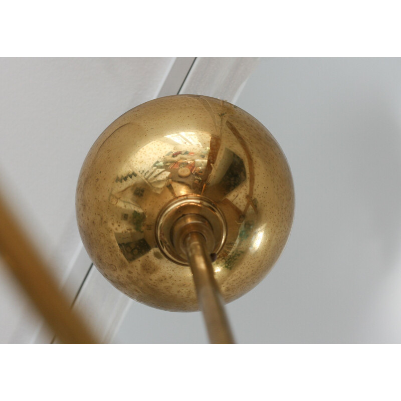 Vintage Minimalist brass 6-arm chandelier, 1950s