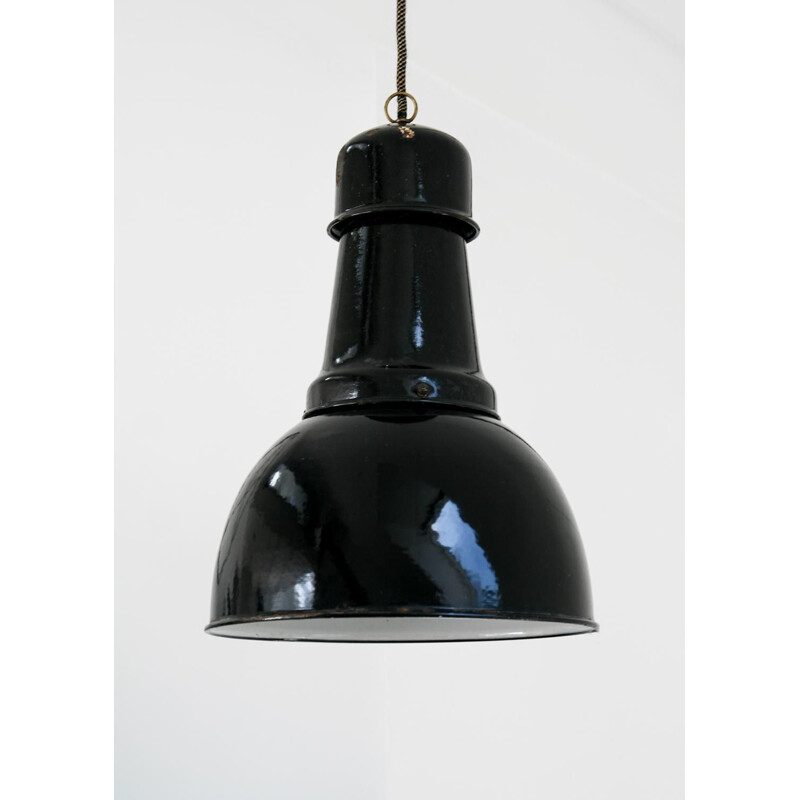 Vintage industriële zwarte plafondlamp, 1950