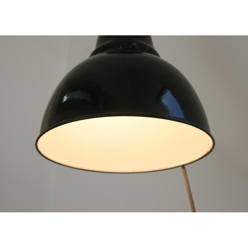 Vintage industriële zwarte plafondlamp, 1950