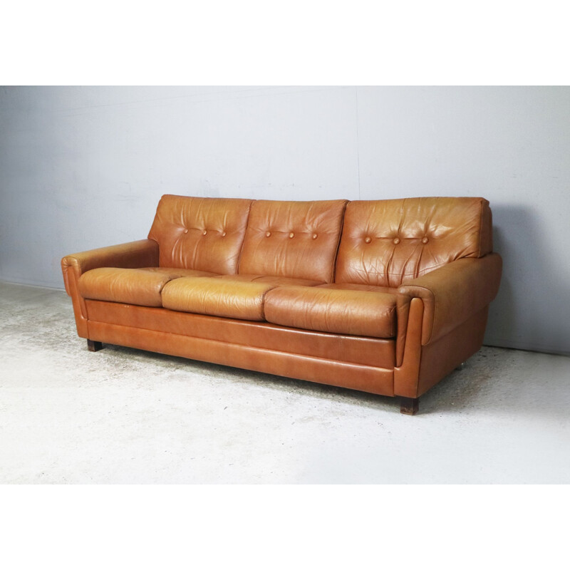 Vintage leather 3 seater sofa, Denmark, 1960s