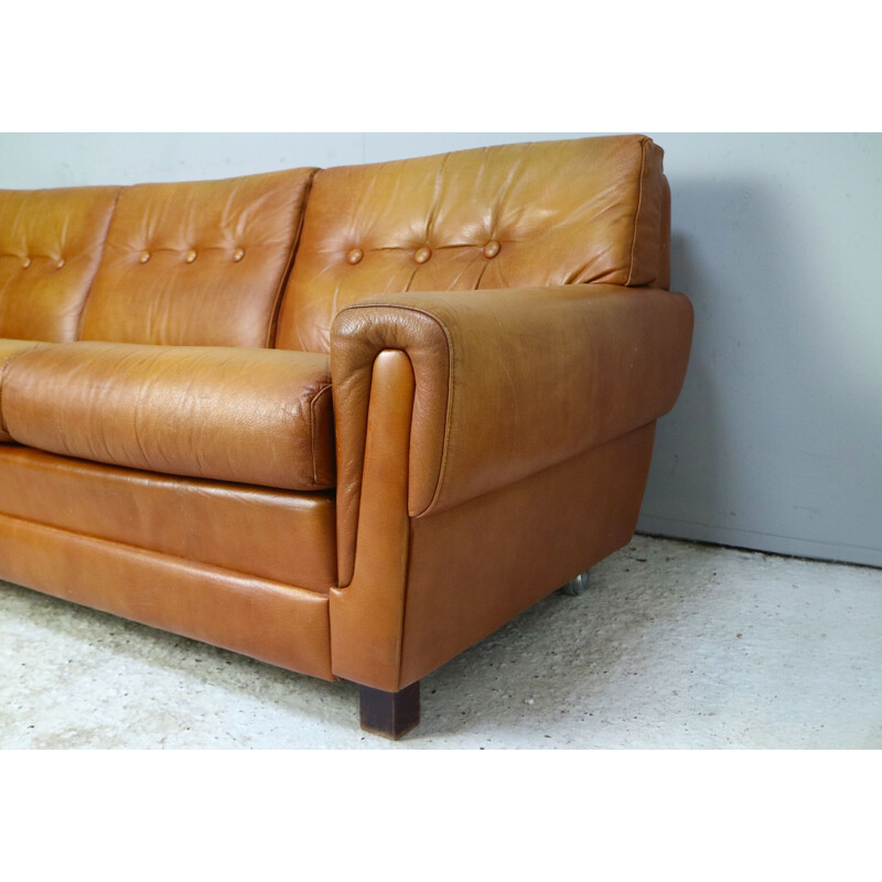 Vintage leather 3 seater sofa, Denmark, 1960s