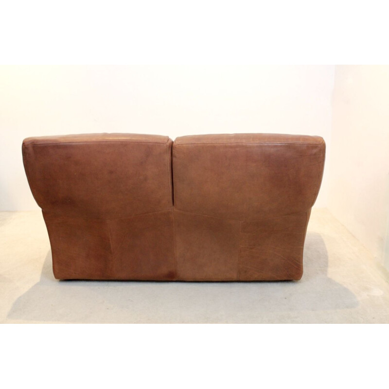 Vintage cognac bull leather "Fatboy" sofa by Molinari, 1980s