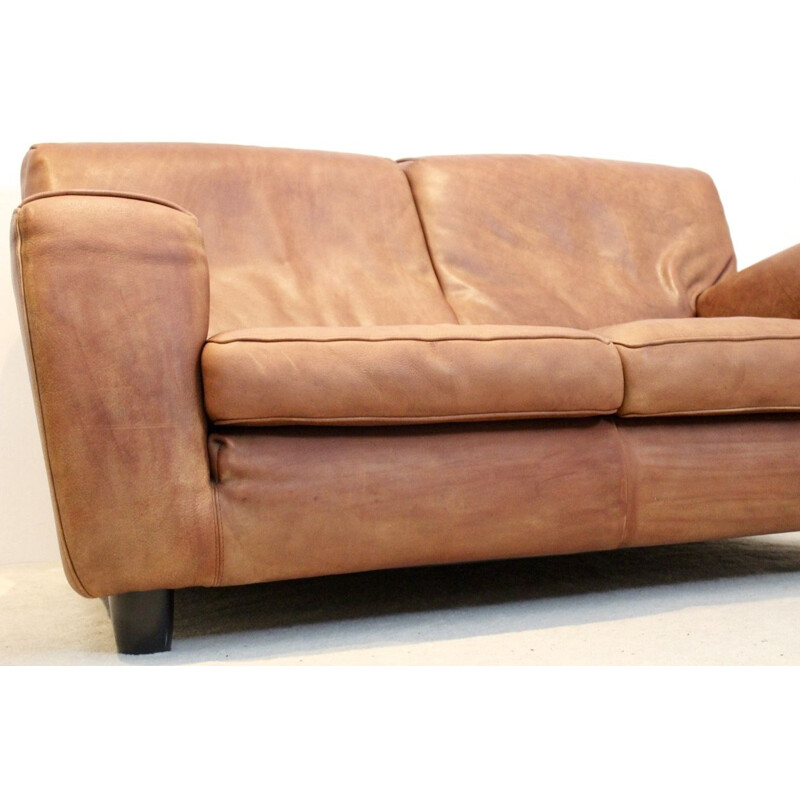 Vintage cognac bull leather "Fatboy" sofa by Molinari, 1980s