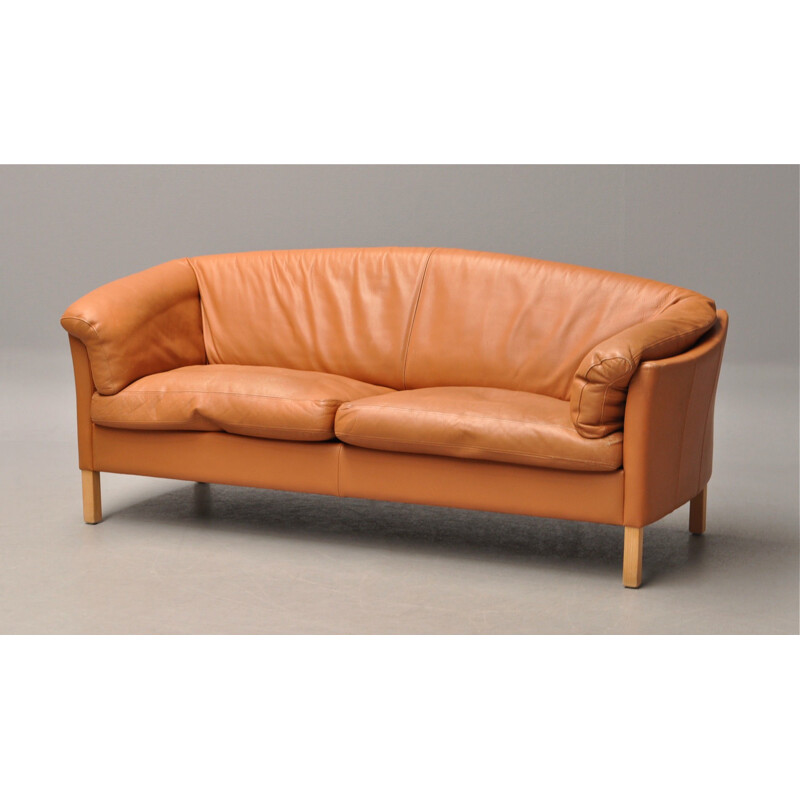 Scandinavian sofa in tan leather, Mogens HANSEN - 1980s