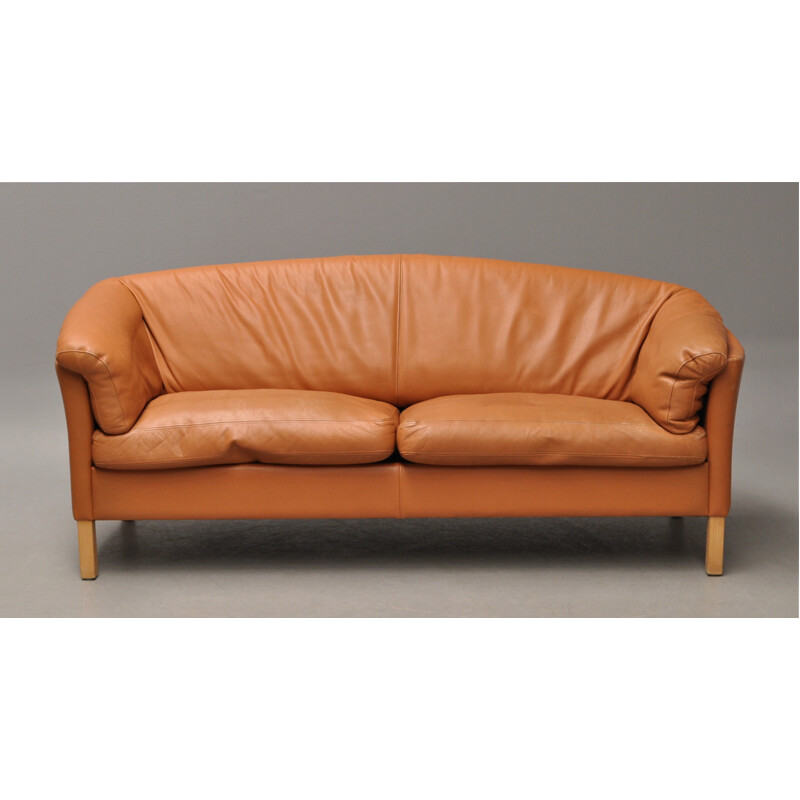 Scandinavian sofa in tan leather, Mogens HANSEN - 1980s