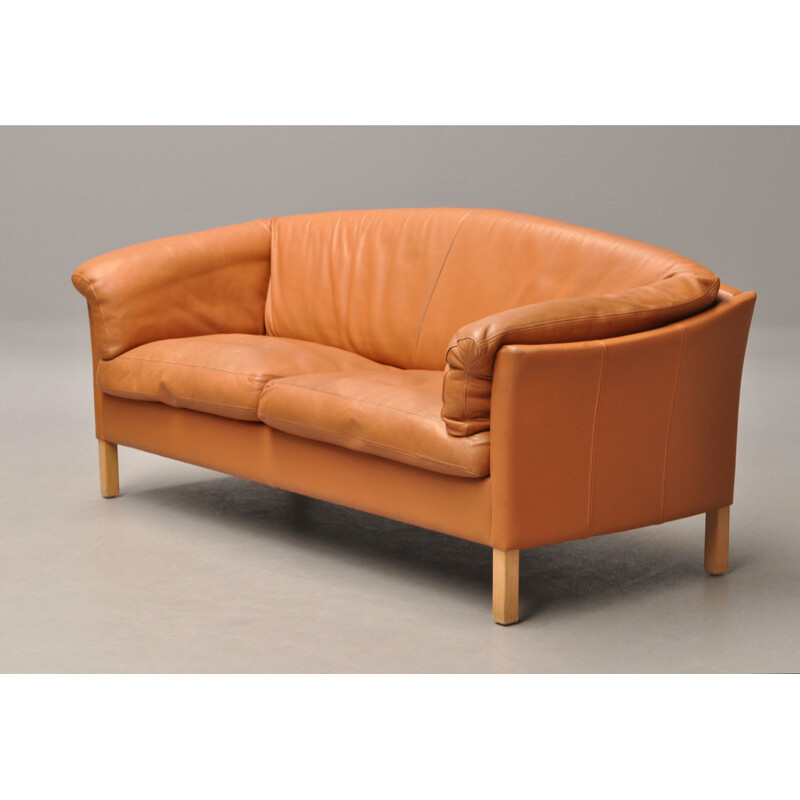 Scandinavian sofa in tan leather, Mogens HANSEN - 1980s