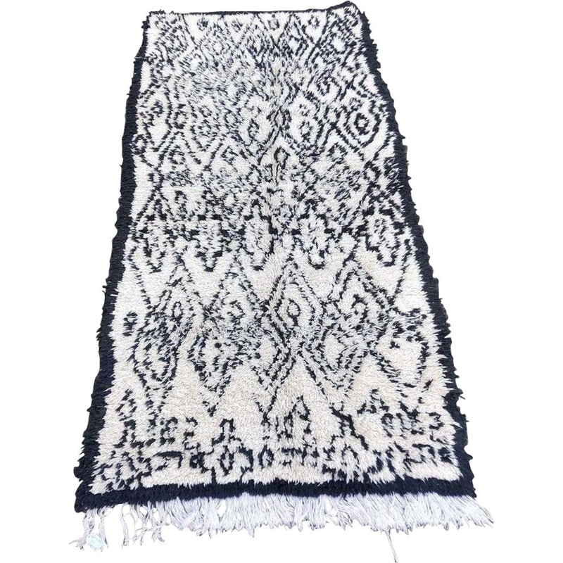 Tapis vintage berbere Beni Ouarain en laine fait main 125x260 cm