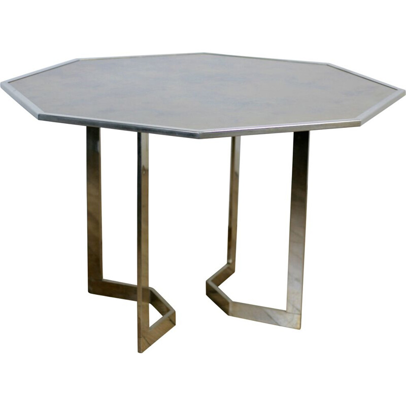 Vintage chromed steel table with  glass top 1970