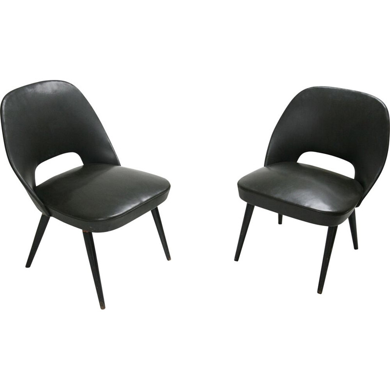 Juego de 2 sillones negros vintage, Italia, 1960