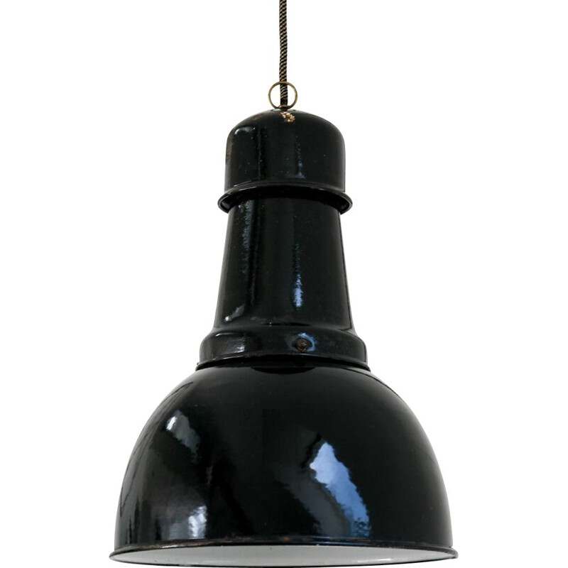 Vintage industriële zwarte plafondlamp, 1950
